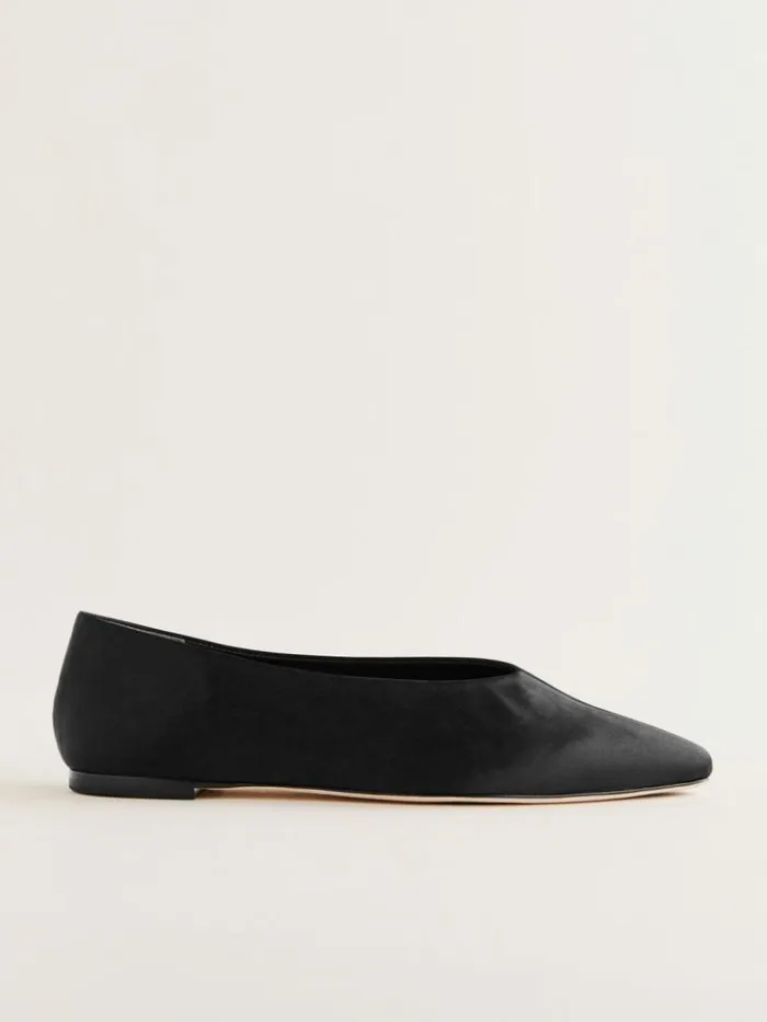 Shoes The Reformation Hailey Ballet Flat Black Satin