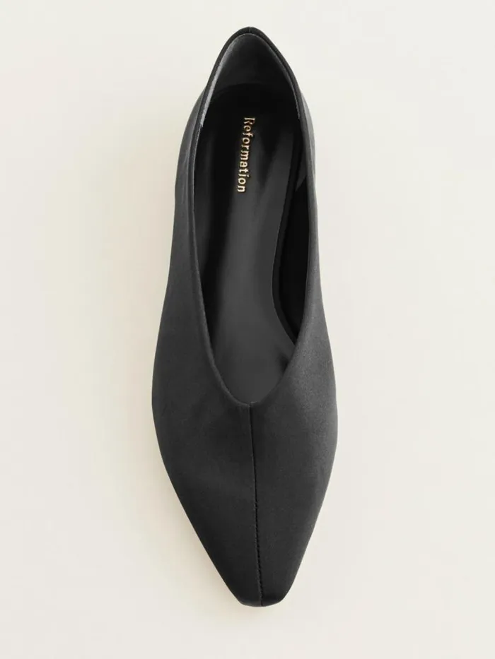 Shoes The Reformation Hailey Ballet Flat Black Satin