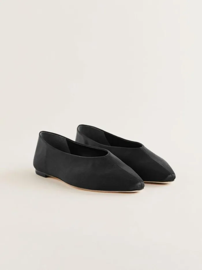 Shoes The Reformation Hailey Ballet Flat Black Satin