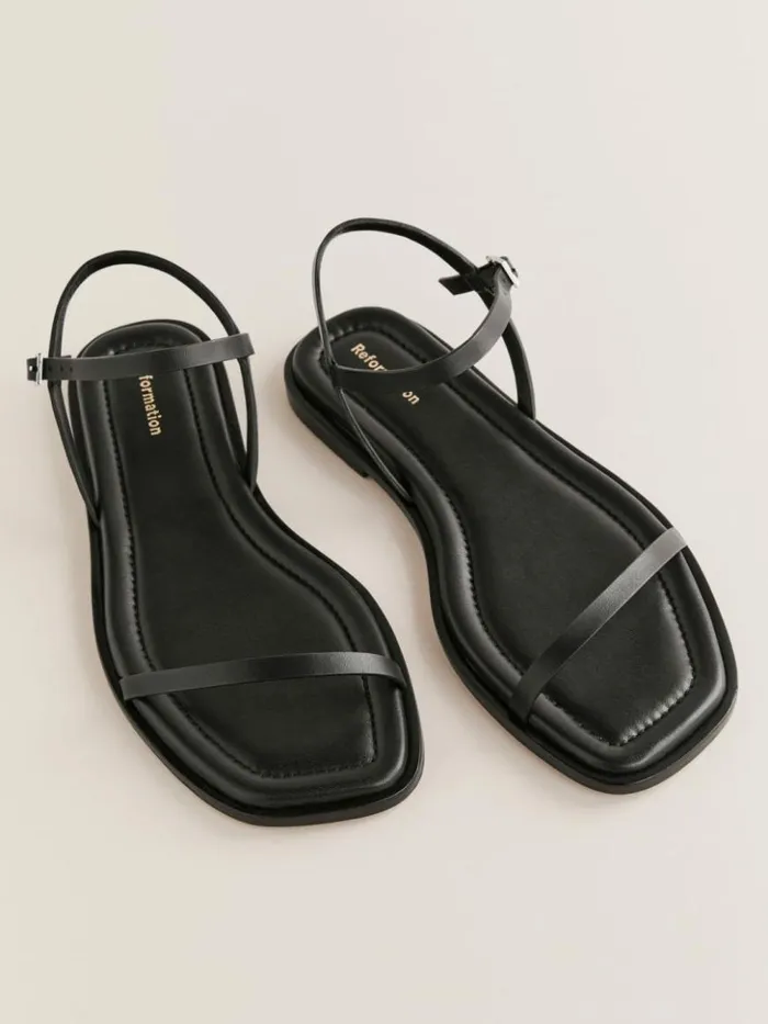 Shoes The Reformation Lake Flat Sandal Black Leather