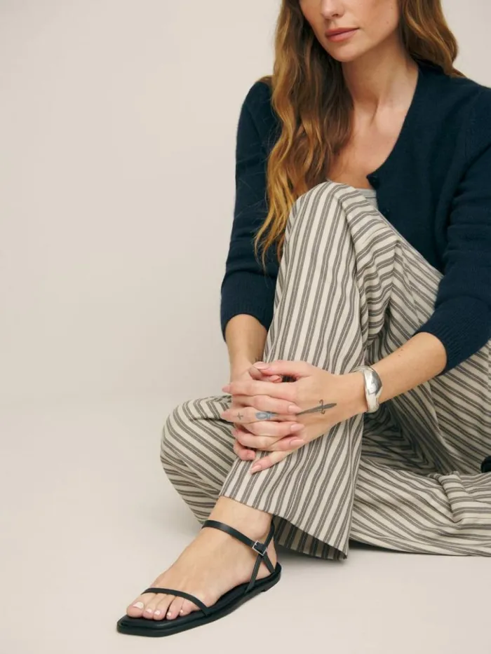 Shoes The Reformation Lake Flat Sandal Black Leather
