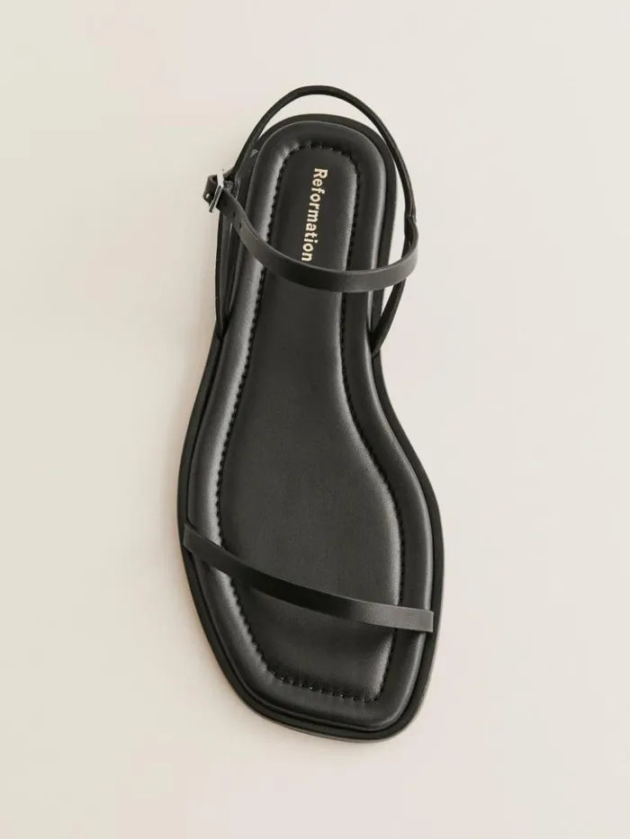 Shoes The Reformation Lake Flat Sandal Black Leather