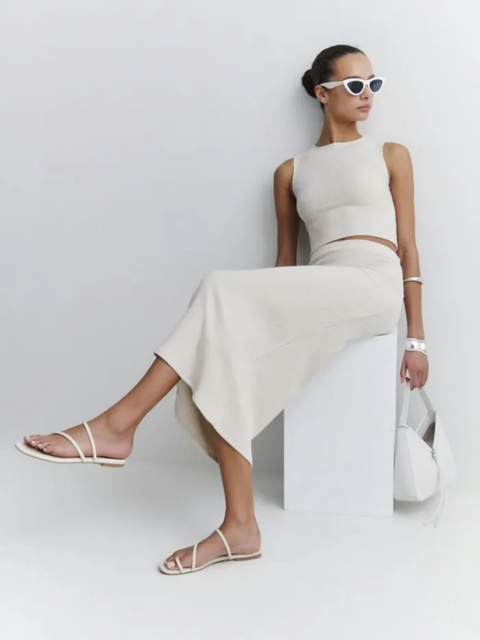 Shoes The Reformation Ludo Toe Ring Strappy Flat Sandal Almond Leather
