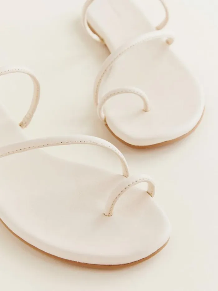 Shoes The Reformation Ludo Toe Ring Strappy Flat Sandal Almond Leather