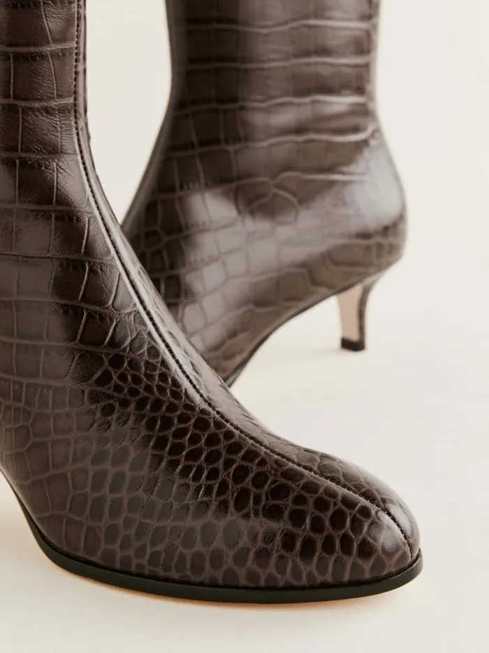 Shoes The Reformation Xandra Knee Boot Brown Croceffect