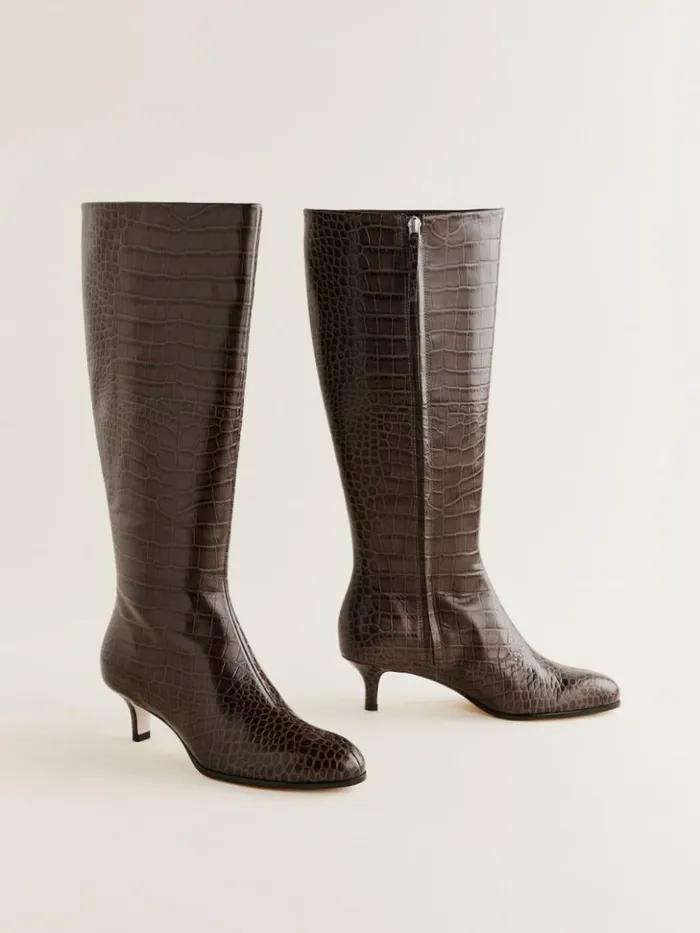 Shoes The Reformation Xandra Knee Boot Brown Croceffect