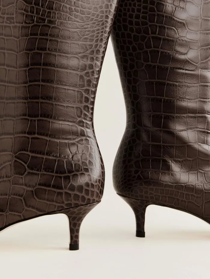 Shoes The Reformation Xandra Knee Boot Brown Croceffect
