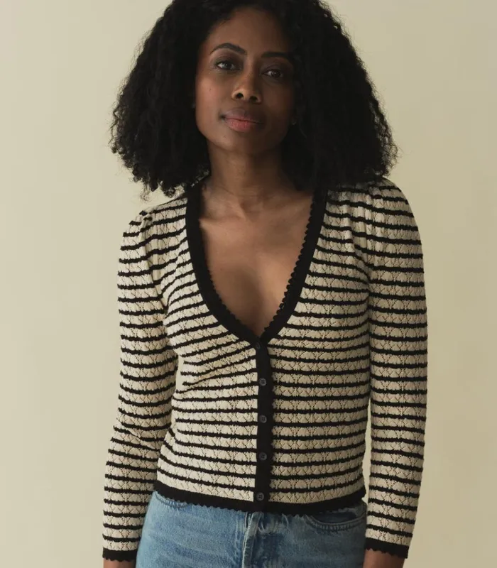 Shop CHANDEL CARDIGAN Allaire Stripe DEN Knitwear