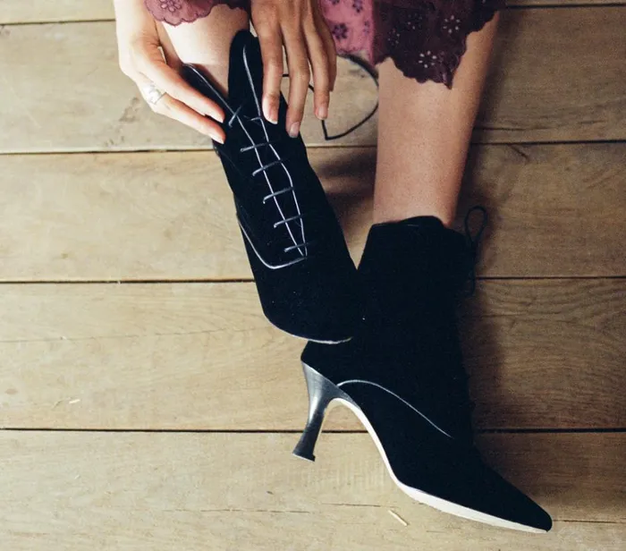 Shop DASHA BOOT Black Velvet DEN Footwear