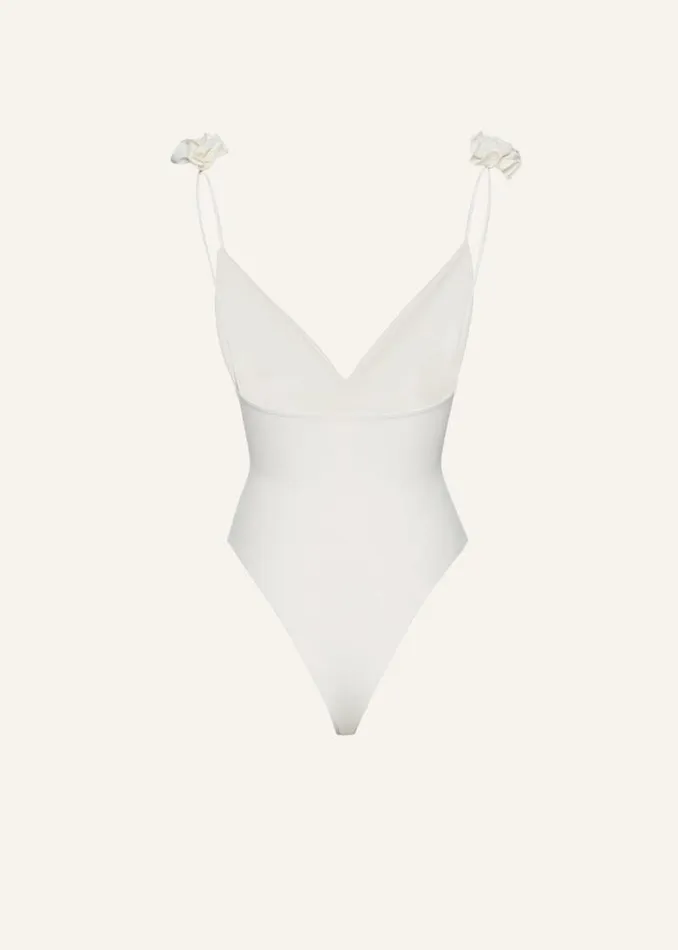 Shop Magda Butrym Beachwear V Neck Swimsuit With Rosettes In Cream Shop Magda Butrym Beachwear V Neck Swimsuit With Rosettes In Cream