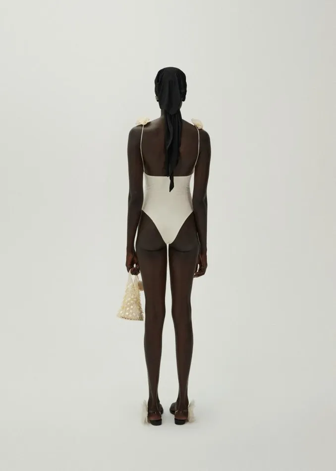 Shop Magda Butrym Beachwear V Neck Swimsuit With Rosettes In Cream Shop Magda Butrym Beachwear V Neck Swimsuit With Rosettes In Cream