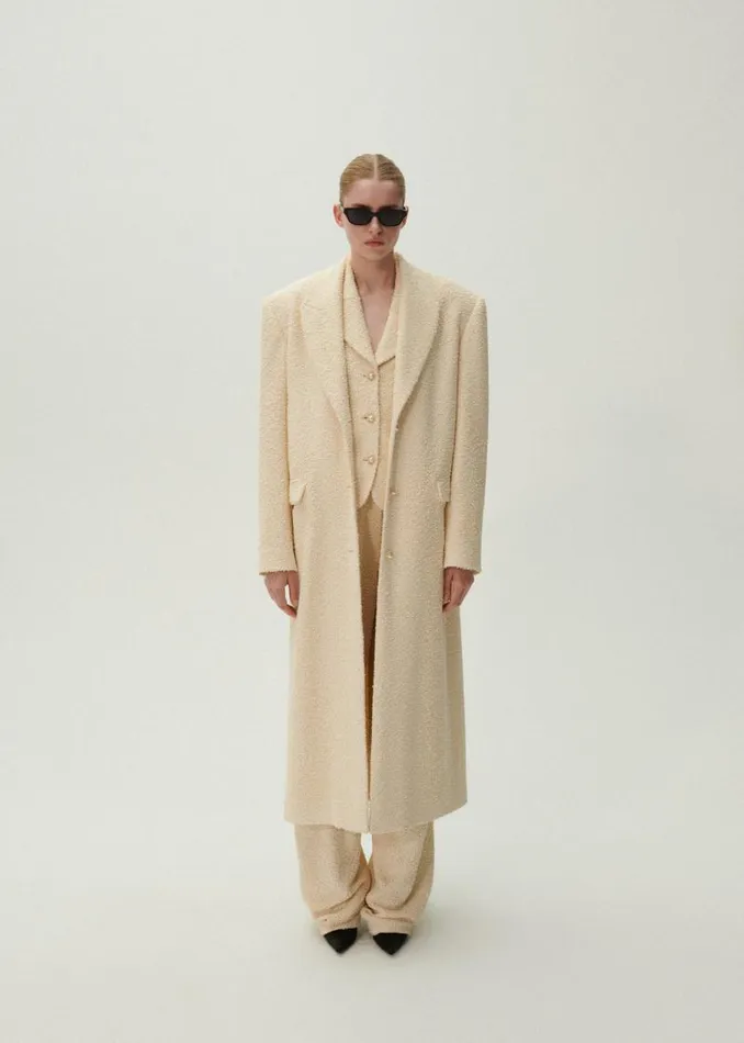 Shop Magda Butrym Coats And Jackets Single Breasted Long Coat In Beige Boucl Shop Magda Butrym Coats And Jackets Single Breasted Long Coat In Beige Boucl