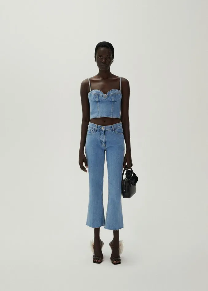 Shop Magda Butrym Denim Sweetheart Denim Corset Top In Light Blue Shop Magda Butrym Denim Sweetheart Denim Corset Top In Light Blue