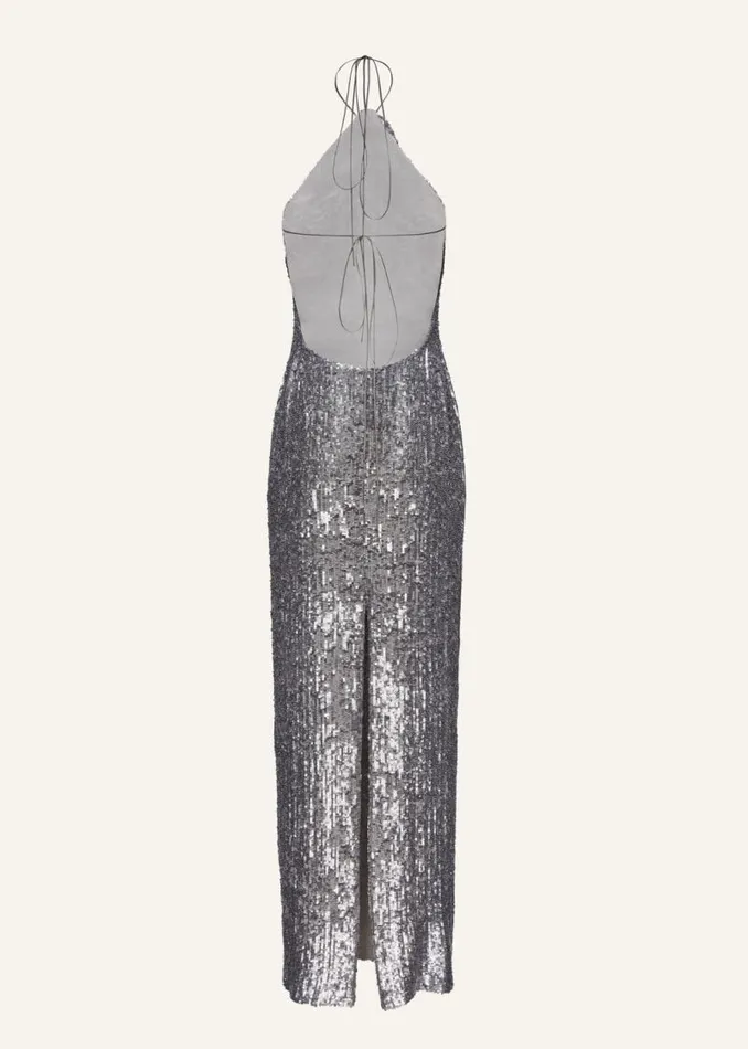 Shop Magda Butrym Dresses Choker Sequin Maxi Dress In Silver Shop Magda Butrym Dresses Choker Sequin Maxi Dress In Silver