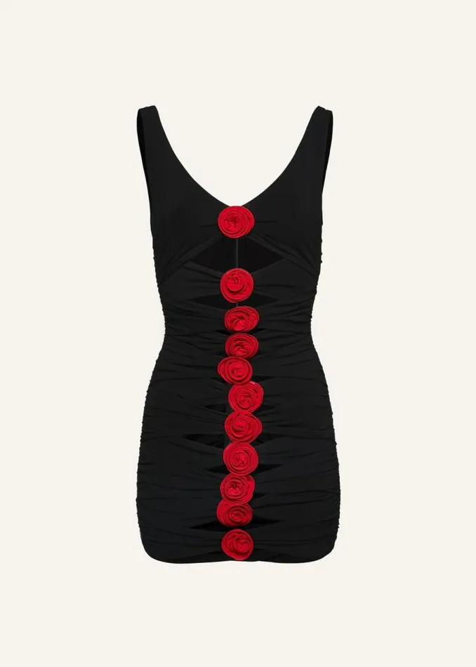 Shop Magda Butrym Dresses Contrast Bandage Flower Dress In Black