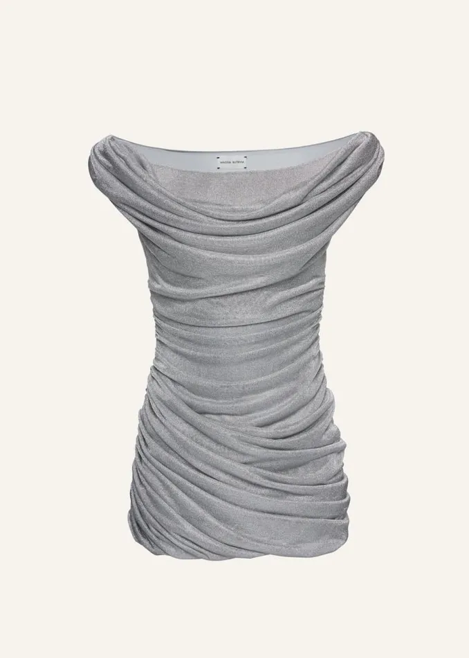 Shop Magda Butrym Dresses Cowl Neck Jersey Mini Dress In Silver