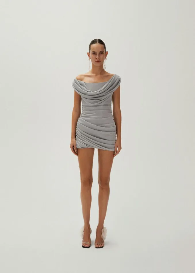 Shop Magda Butrym Dresses Cowl Neck Jersey Mini Dress In Silver Shop Magda Butrym Dresses Cowl Neck Jersey Mini Dress In Silver