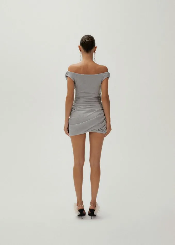 Shop Magda Butrym Dresses Cowl Neck Jersey Mini Dress In Silver Shop Magda Butrym Dresses Cowl Neck Jersey Mini Dress In Silver