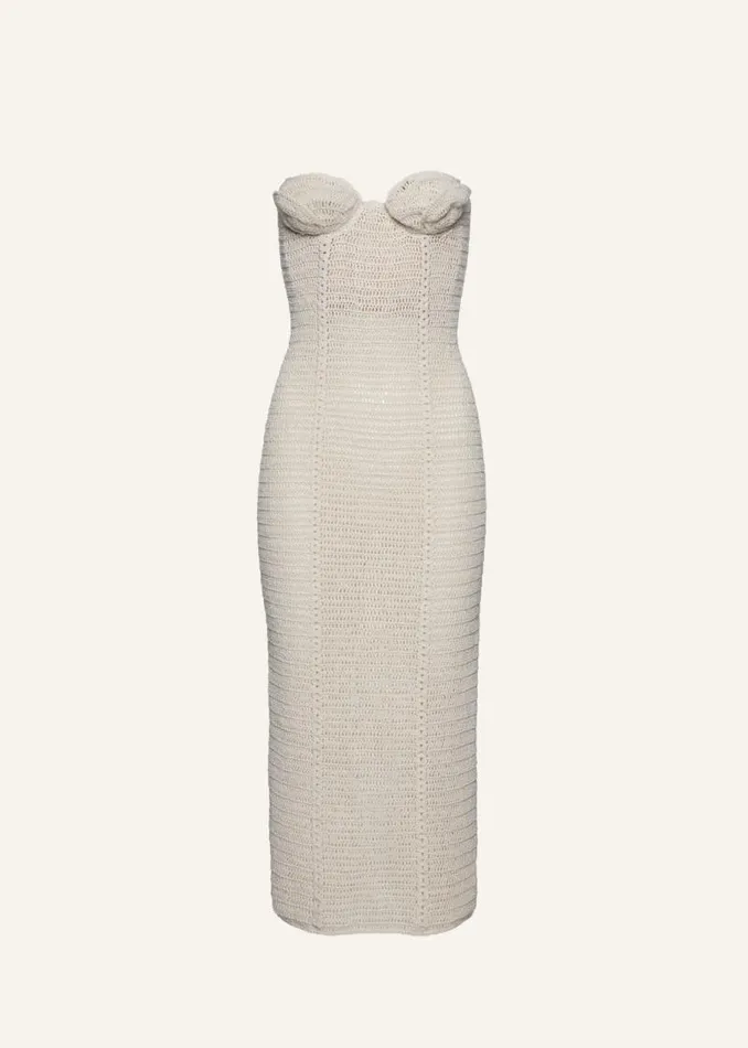 Shop Magda Butrym Dresses Crochet Petals Bustier Midi Dress In Beige