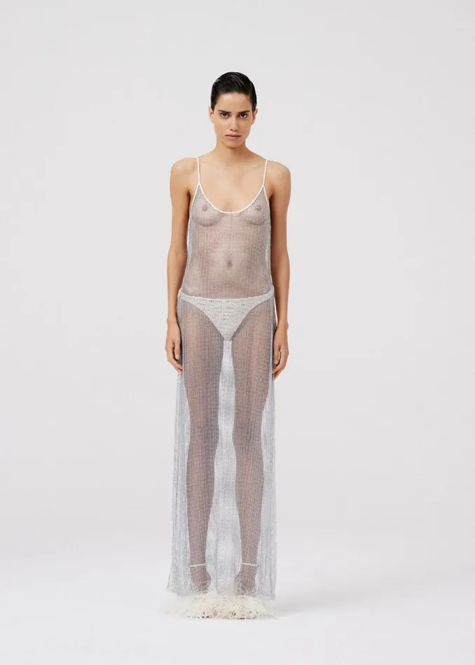 Shop Magda Butrym Dresses Crystal Mesh Maxi Dress In Silver