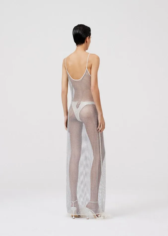 Shop Magda Butrym Dresses Crystal Mesh Maxi Dress In Silver