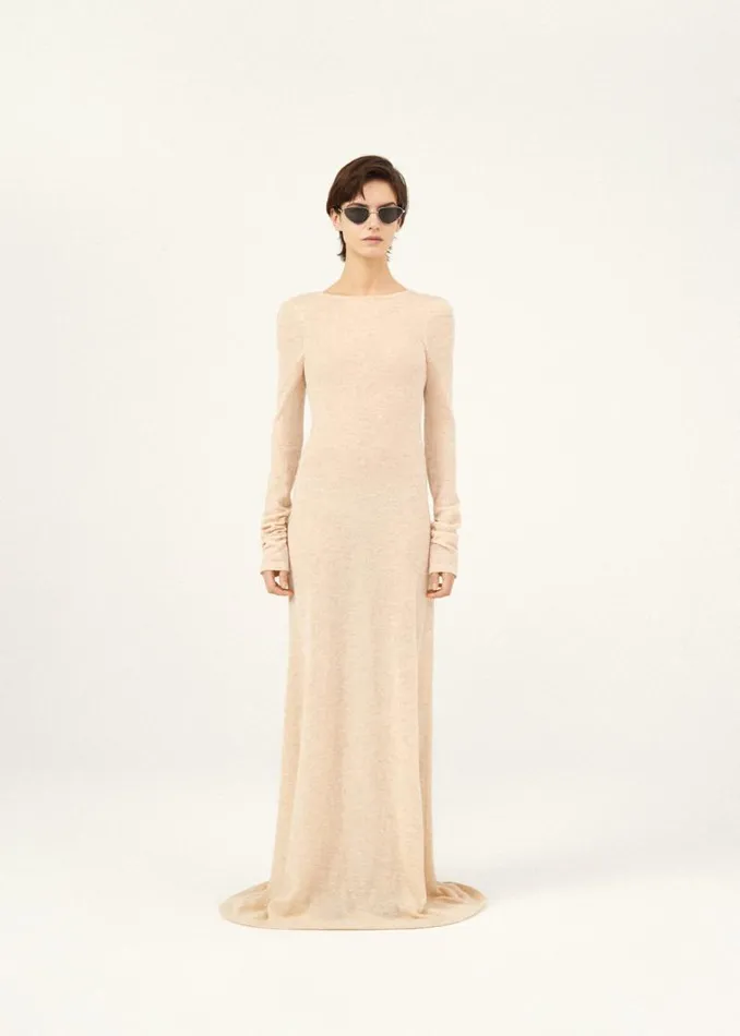 Shop Magda Butrym Dresses Knit Backless Maxi Dress In Beige Shop Magda Butrym Dresses Knit Backless Maxi Dress In Beige