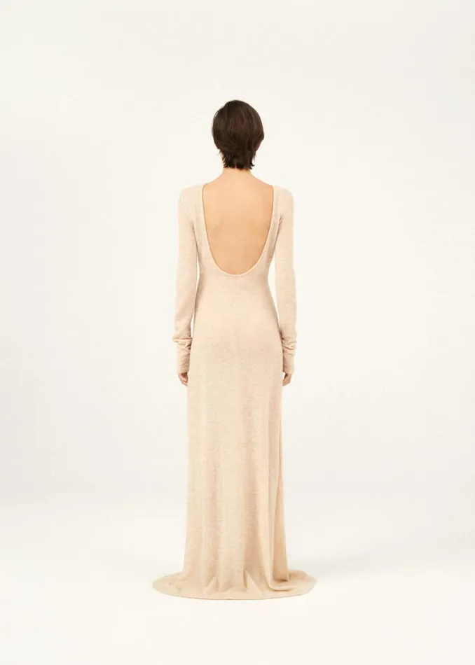 Shop Magda Butrym Dresses Knit Backless Maxi Dress In Beige Shop Magda Butrym Dresses Knit Backless Maxi Dress In Beige