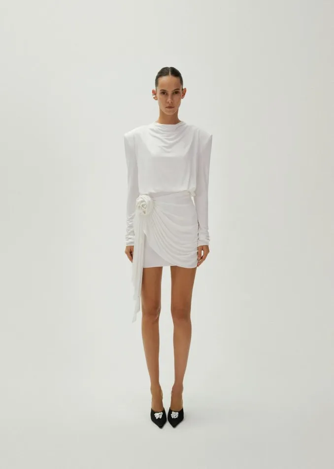 Shop Magda Butrym Dresses Long Sleeve Mini Dress In White Shop Magda Butrym Dresses Long Sleeve Mini Dress In White