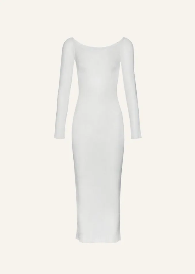 Shop Magda Butrym Dresses Off Shoulder Long Sleeve Knit Midi Dress In Cream