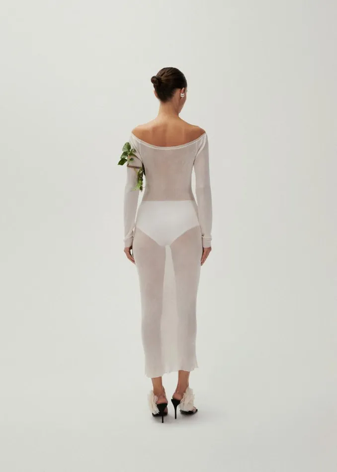 Shop Magda Butrym Dresses Off Shoulder Long Sleeve Knit Midi Dress In Cream Shop Magda Butrym Dresses Off Shoulder Long Sleeve Knit Midi Dress In Cream