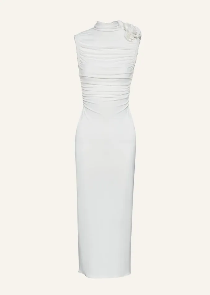 Shop Magda Butrym Dresses Ruched Mock Neck Midi Dress In Cream