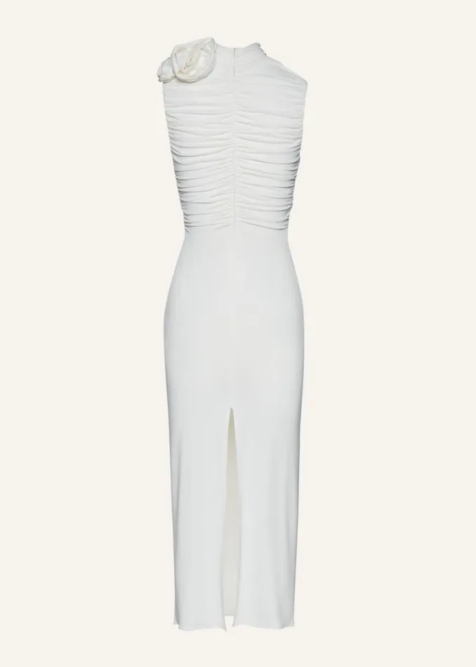 Shop Magda Butrym Dresses Ruched Mock Neck Midi Dress In Cream Shop Magda Butrym Dresses Ruched Mock Neck Midi Dress In Cream