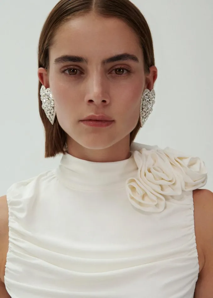 Shop Magda Butrym Dresses Ruched Mock Neck Midi Dress In Cream Shop Magda Butrym Dresses Ruched Mock Neck Midi Dress In Cream