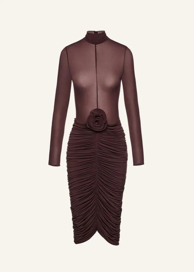 Shop Magda Butrym Dresses Sheer High Neck Midi Dress In Burgundy