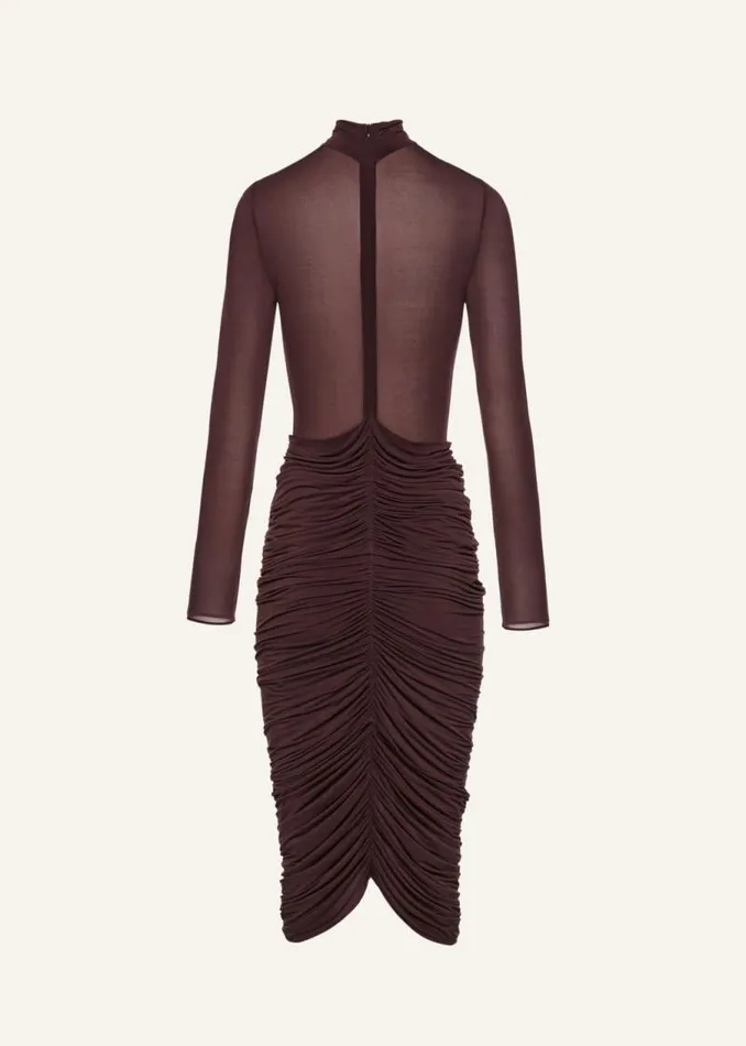 Shop Magda Butrym Dresses Sheer High Neck Midi Dress In Burgundy Shop Magda Butrym Dresses Sheer High Neck Midi Dress In Burgundy