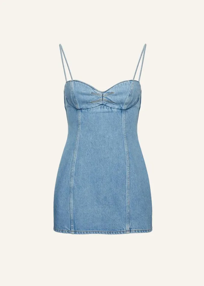 Shop Magda Butrym Dresses Sweetheart Denim Mini Dress In Light Blue