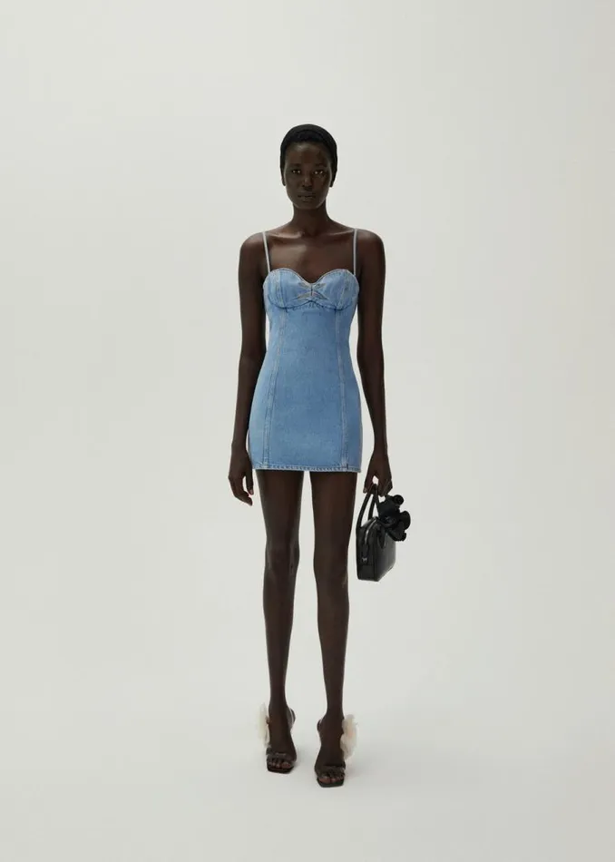 Shop Magda Butrym Dresses Sweetheart Denim Mini Dress In Light Blue Shop Magda Butrym Dresses Sweetheart Denim Mini Dress In Light Blue