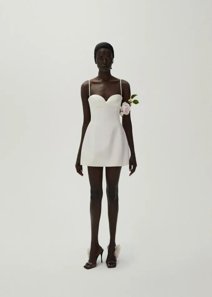 Shop Magda Butrym Dresses Sweetheart Silk Mini Dress In Cream