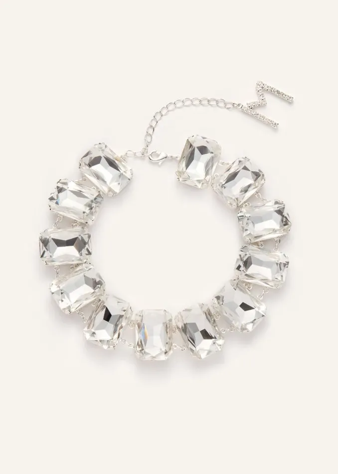 Shop Magda Butrym Jewelry Emerald Cut Crystal Choker In Silver