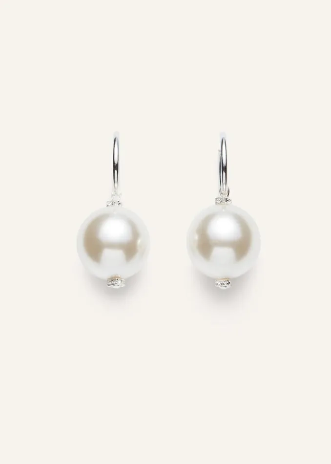 Shop Magda Butrym Jewelry Mini Hoop Pearl Earrings In Silver