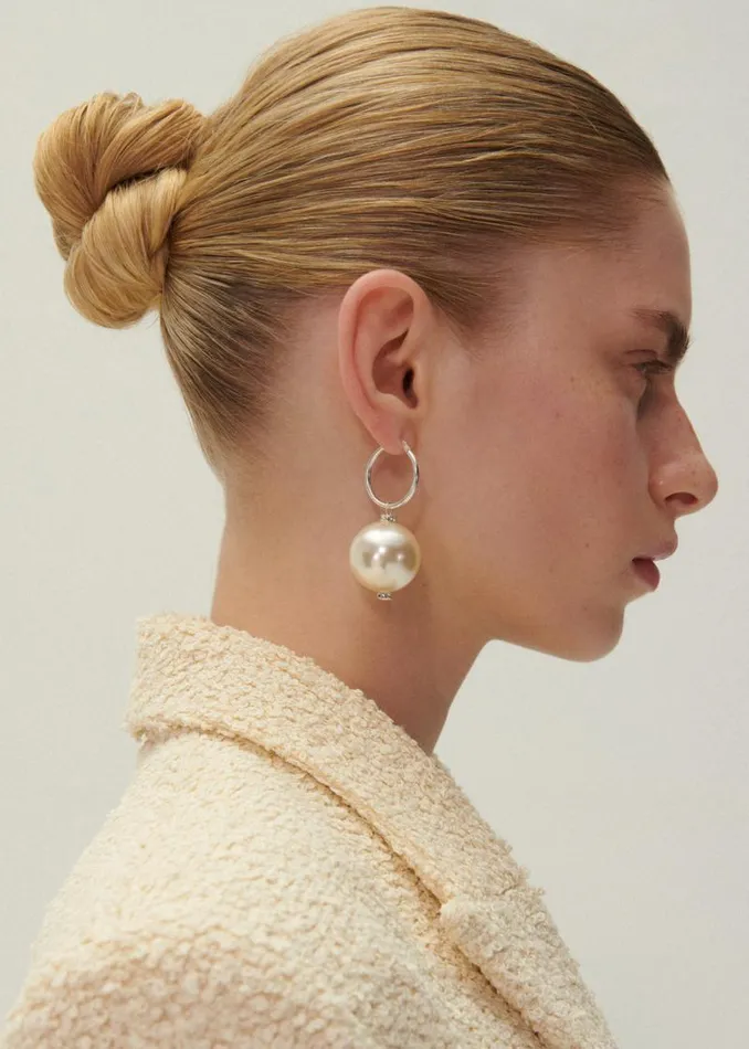 Shop Magda Butrym Jewelry Mini Hoop Pearl Earrings In Silver Shop Magda Butrym Jewelry Mini Hoop Pearl Earrings In Silver
