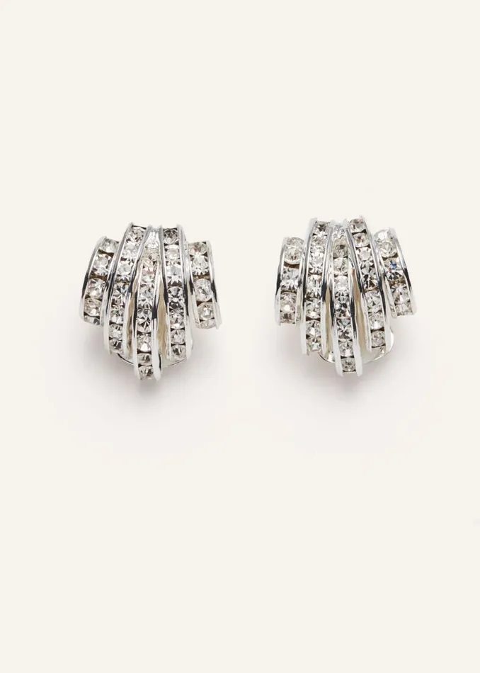 Shop Magda Butrym Jewelry Retro Crystal Encrusted Earrings In Silver