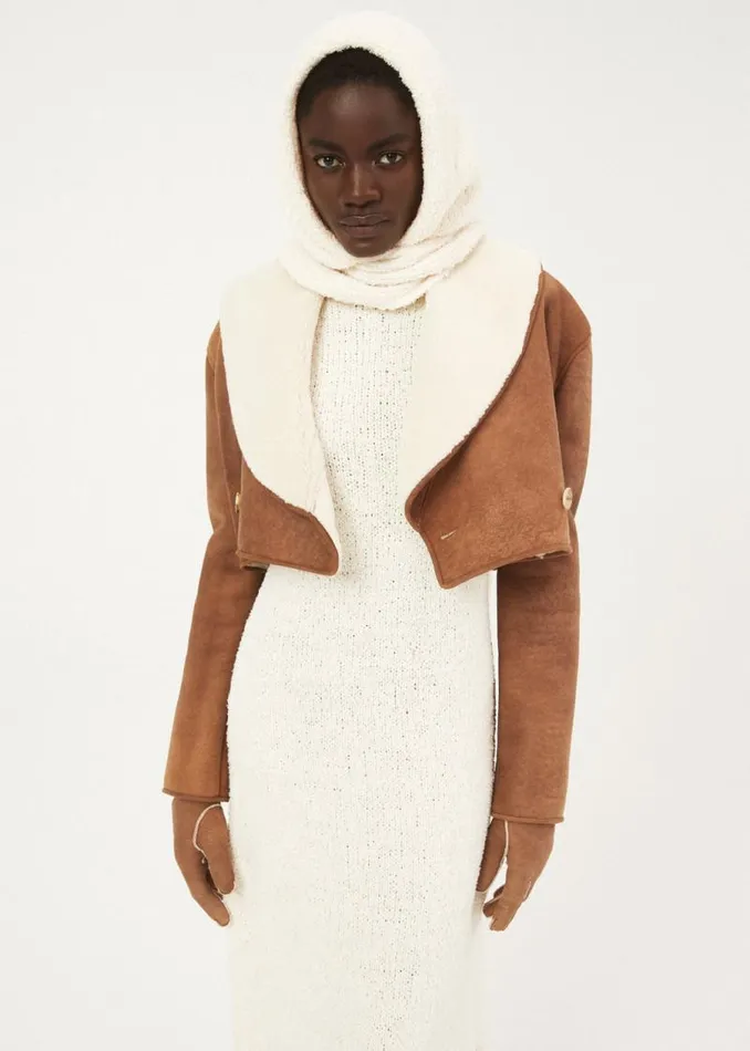 Shop Magda Butrym Leather And Shearling Cropped Shearling Jacket In Beige Shop Magda Butrym Leather And Shearling Cropped Shearling Jacket In Beige