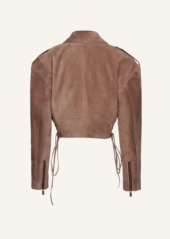 Shop Magda Butrym Leather And Shearling Cropped Suede Biker Jacket In Brown Shop Magda Butrym Leather And Shearling Cropped Suede Biker Jacket In Brown