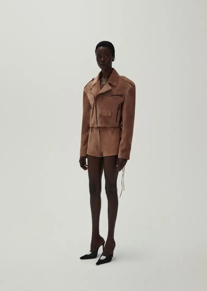 Shop Magda Butrym Leather And Shearling Cropped Suede Biker Jacket In Brown Shop Magda Butrym Leather And Shearling Cropped Suede Biker Jacket In Brown