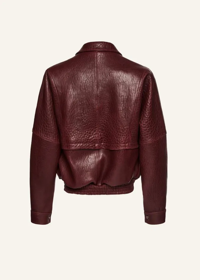 Shop Magda Butrym Leather And Shearling Vintage Leather Bomber Jacket In Embossed Burgundy Shop Magda Butrym Leather And Shearling Vintage Leather Bomber Jacket In Embossed Burgundy