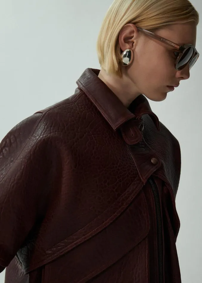 Shop Magda Butrym Leather And Shearling Vintage Leather Bomber Jacket In Embossed Burgundy Shop Magda Butrym Leather And Shearling Vintage Leather Bomber Jacket In Embossed Burgundy