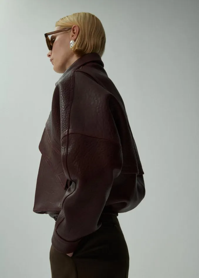 Shop Magda Butrym Leather And Shearling Vintage Leather Bomber Jacket In Embossed Burgundy Shop Magda Butrym Leather And Shearling Vintage Leather Bomber Jacket In Embossed Burgundy