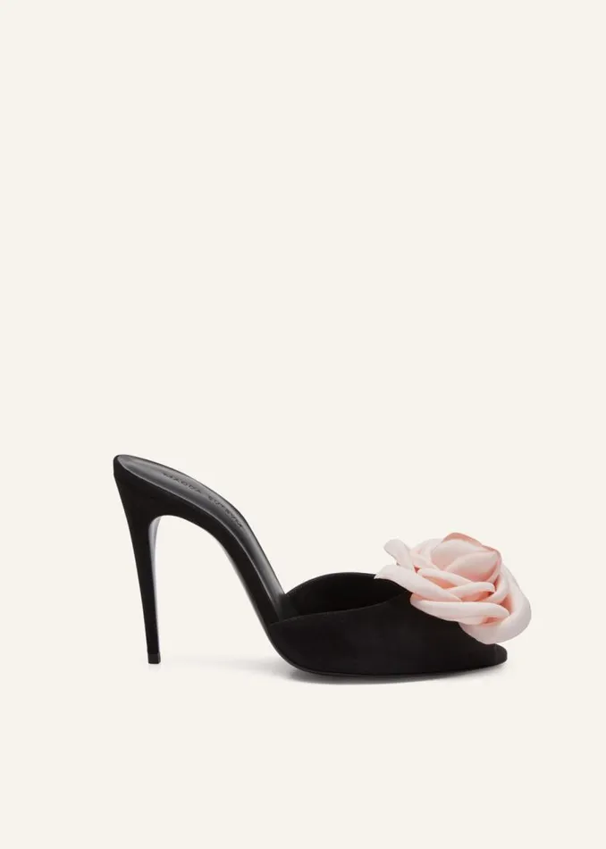 Shop Magda Butrym Shoes Flower Peep Toe Mules In Black Suede