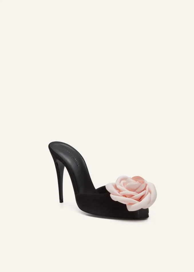 Shop Magda Butrym Shoes Flower Peep Toe Mules In Black Suede Shop Magda Butrym Shoes Flower Peep Toe Mules In Black Suede